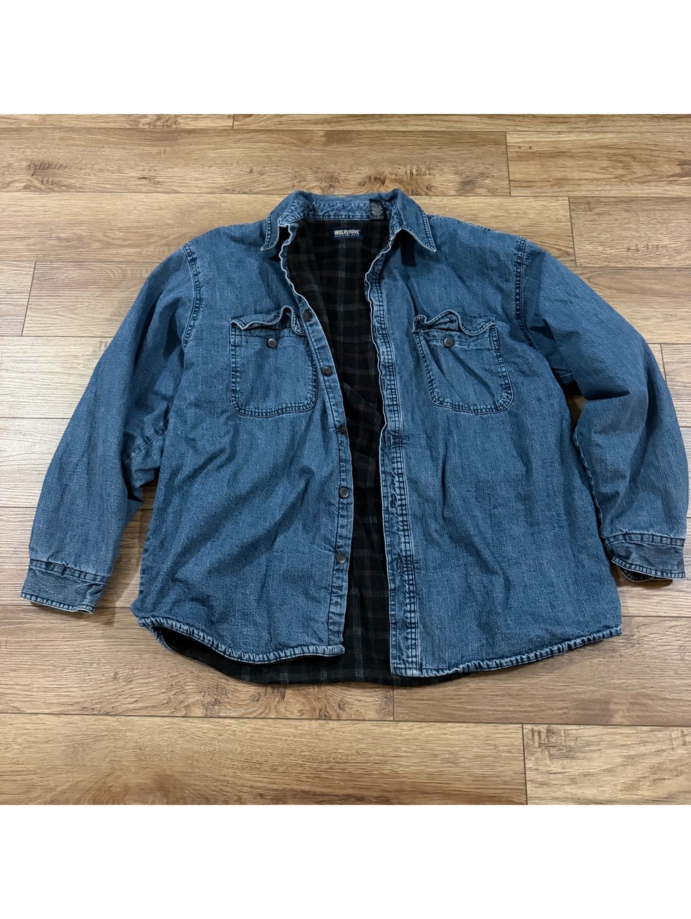 Wolverine Denim Shirt Jacket Flannel Lined Workwear XL